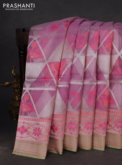 mild lavender and pista green Banarasi kora jamdhani silk saree