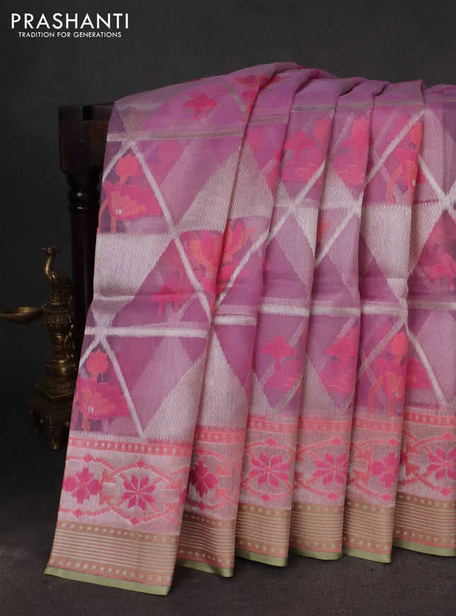 mild lavender and pista green Banarasi kora jamdhani silk saree