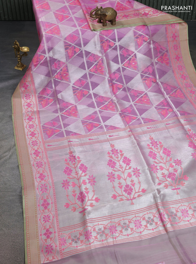 mild lavender and pista green Banarasi kora jamdhani silk saree