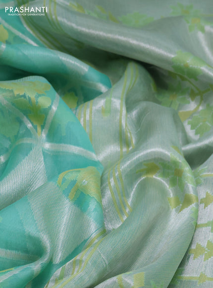 teal green shade and pista green Banarasi kora jamdhani silk saree