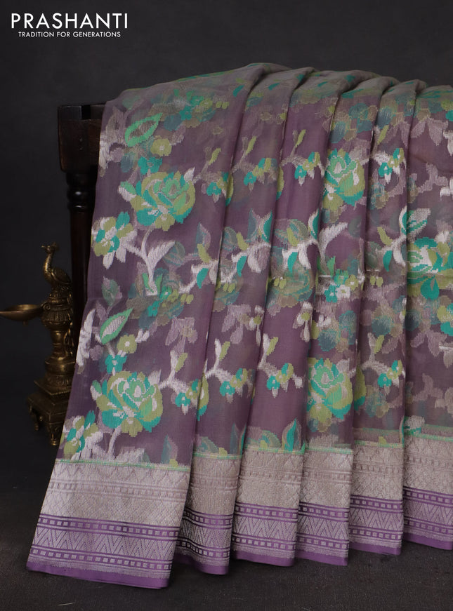 pastel lavender and Banarasi kora jamdhani silk saree