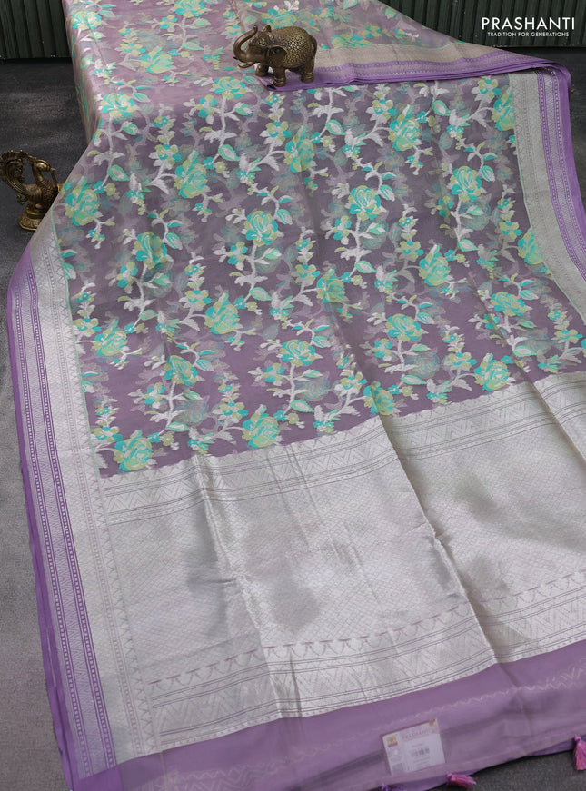 pastel lavender and Banarasi kora jamdhani silk saree