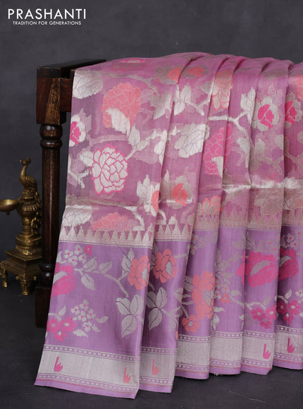 pastel pink and lavender Banarasi kora jamdhani silk saree