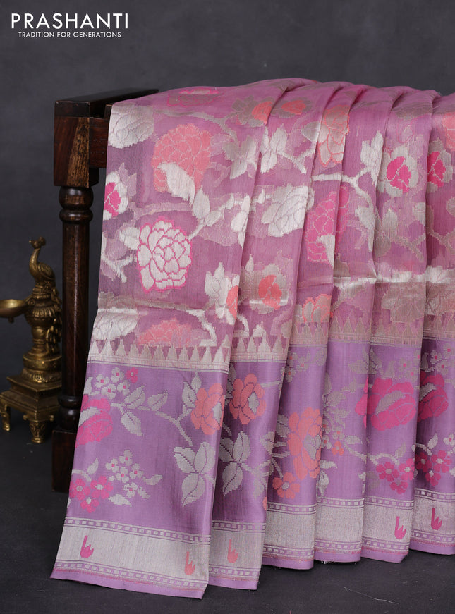 pastel pink and lavender Banarasi kora jamdhani silk saree