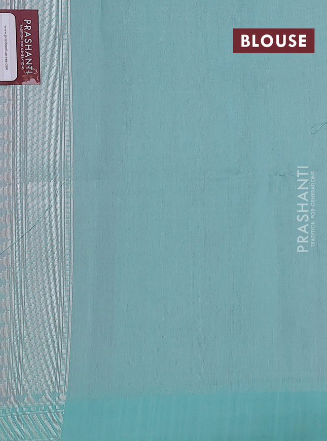 peach pink and teal blue Banarasi kora jamdhani silk saree