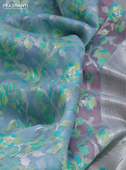 pastel blue and pastel pink Banarasi kora jamdhani silk saree