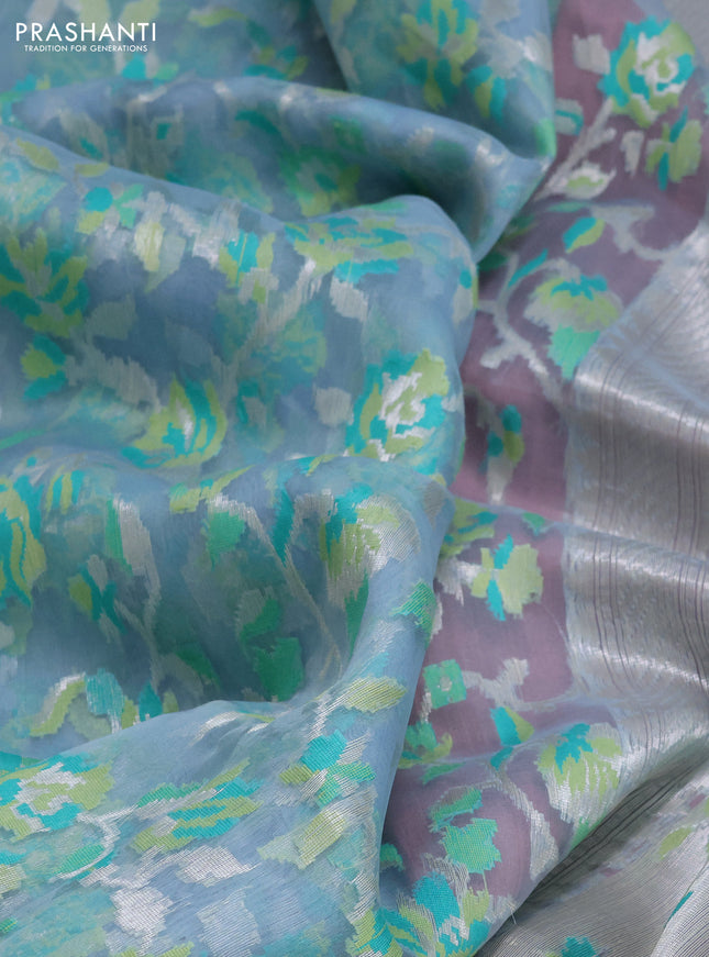 pastel blue and pastel pink Banarasi kora jamdhani silk saree