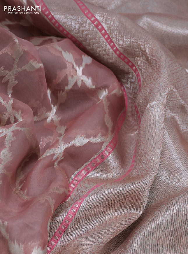 pastel peach and teal blue Banarasi kora jamdhani silk saree