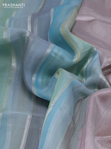 multi colour and peach pink Banarasi kora jamdhani silk saree