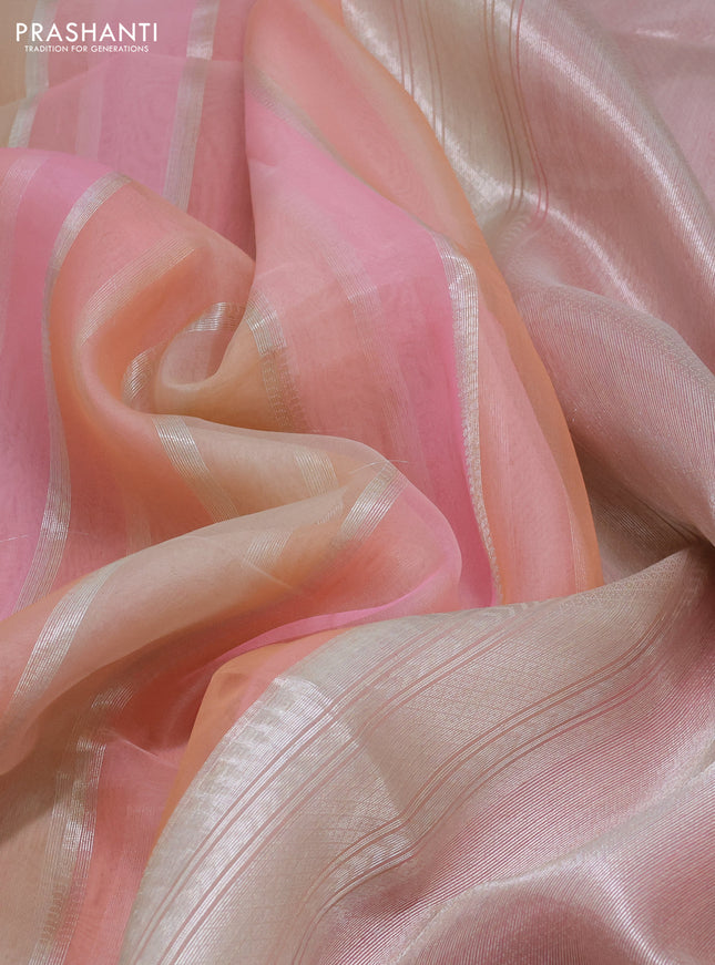 multi colour and peach pink Banarasi kora jamdhani silk saree