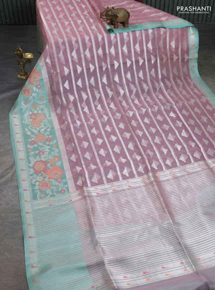 pastel pink and teal blue Banarasi kora jamdhani silk saree