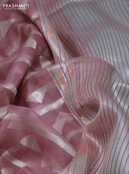 pastel pink and teal blue Banarasi kora jamdhani silk saree