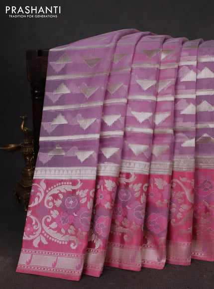 lavender and peach pink Banarasi kora jamdhani silk saree