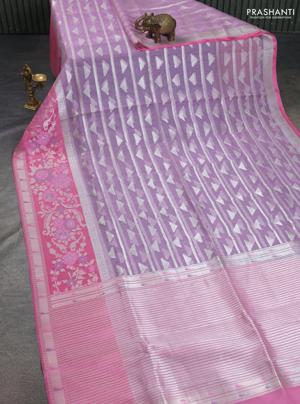 lavender and peach pink Banarasi kora jamdhani silk saree