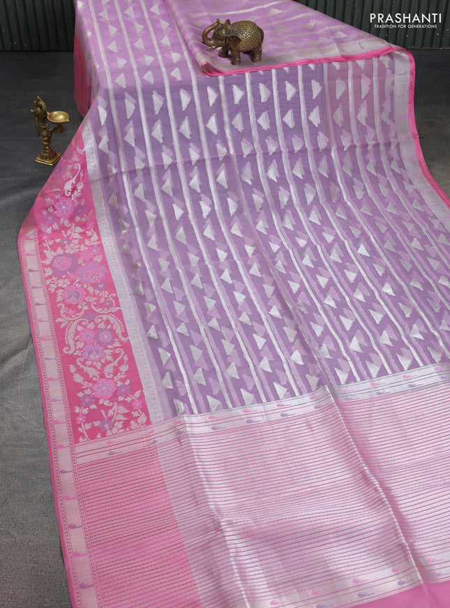 lavender and peach pink Banarasi kora jamdhani silk saree