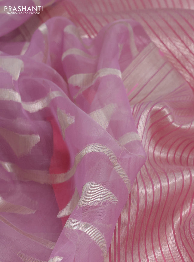 lavender and peach pink Banarasi kora jamdhani silk saree
