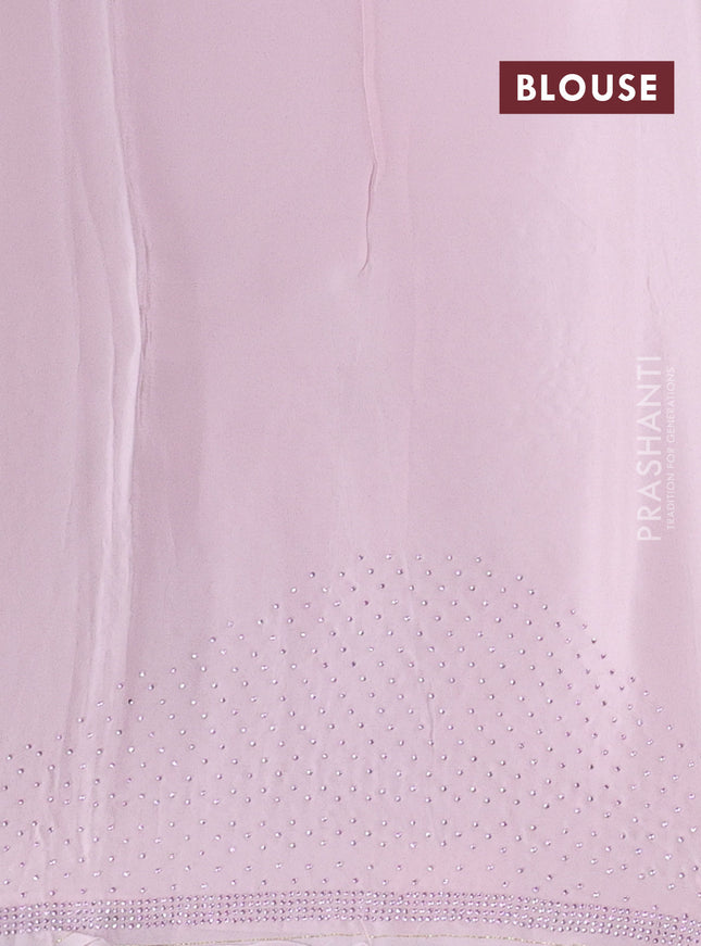 Pure organza silk saree baby pink with floral digital prints & stone work and embroidery scallop border