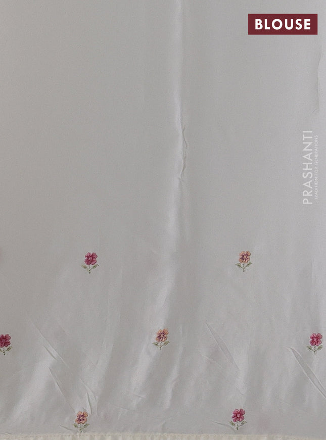 Pure organza silk saree cream with plain body and embroidery border