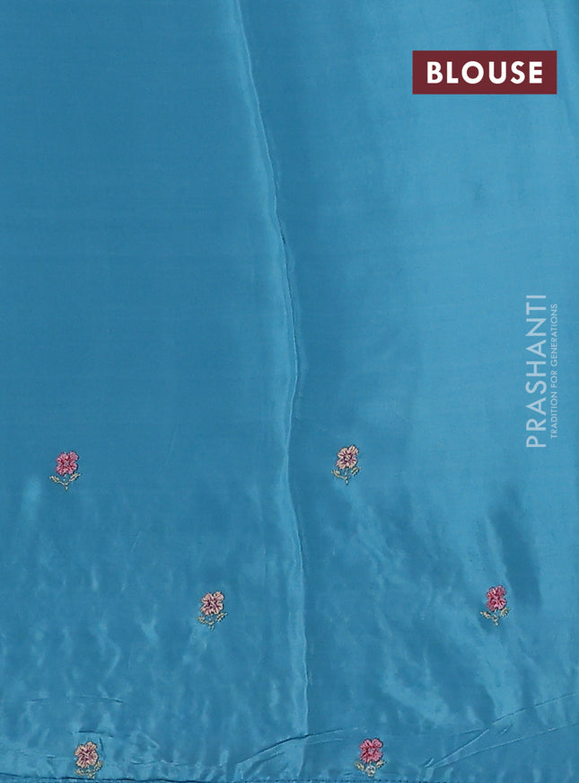 Pure organza silk saree blue with plain body and embroidery border