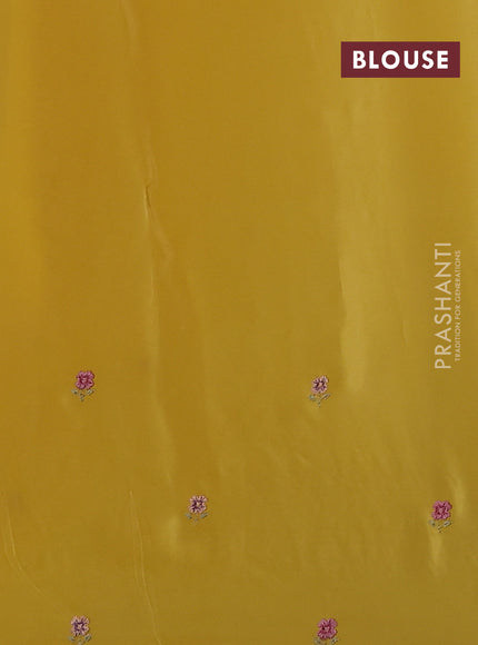 Pure organza silk saree mustard yellow with plain body and embroidery border