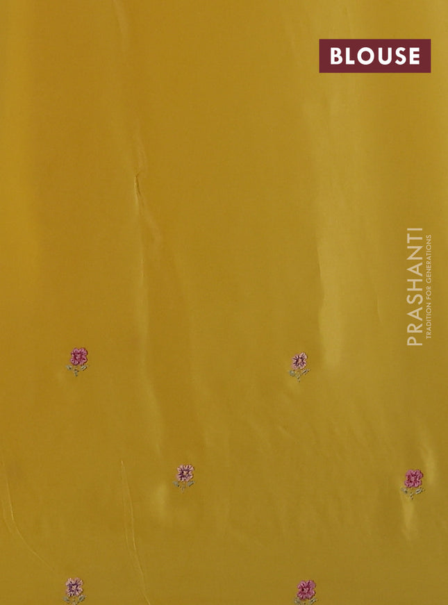 Pure organza silk saree mustard yellow with plain body and embroidery border