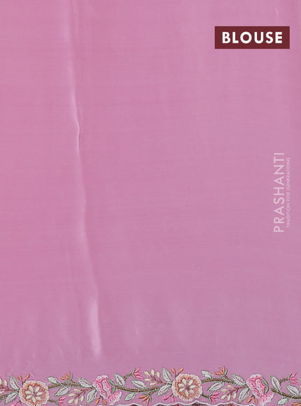 Pure organza silk saree light pink with allover convent embroidery and embroidery border
