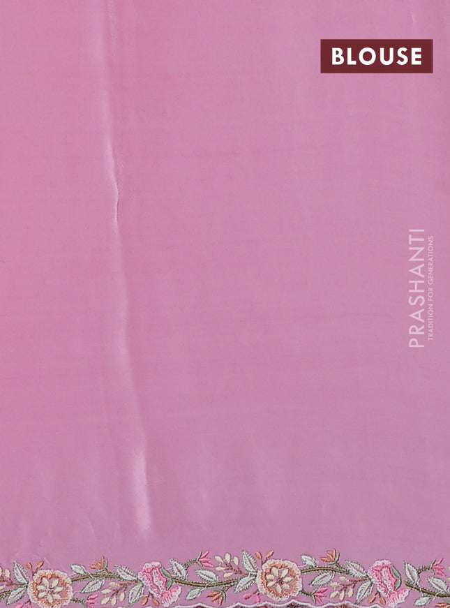 Pure organza silk saree light pink with allover convent embroidery and embroidery border