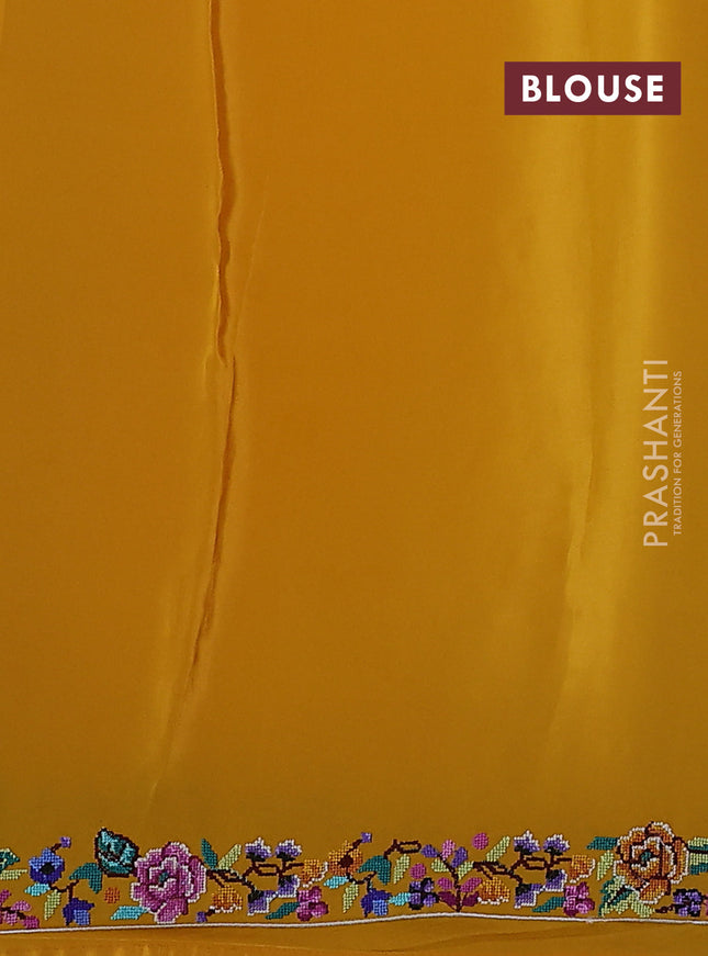 Pure organza silk saree mustard yellow with embroidery buttas and convent embroidery border