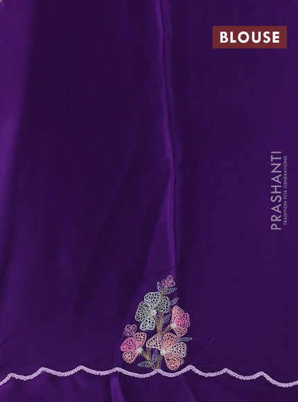 Pure organza silk saree purple and dark pink with plain body and embroidery border