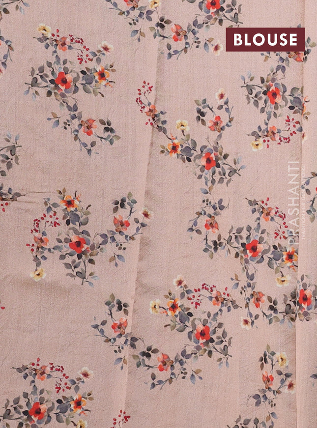 Pure organza silk saree rust shade with allover zari strip & floral digital prints and floral digital printed border