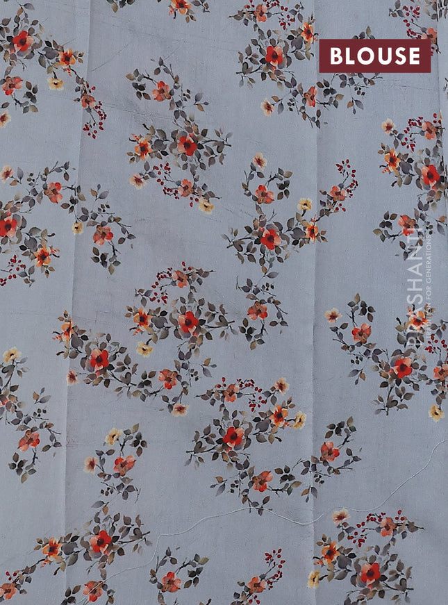 Pure organza silk saree grey with allover zari strip & floral digital prints and floral digital printed border