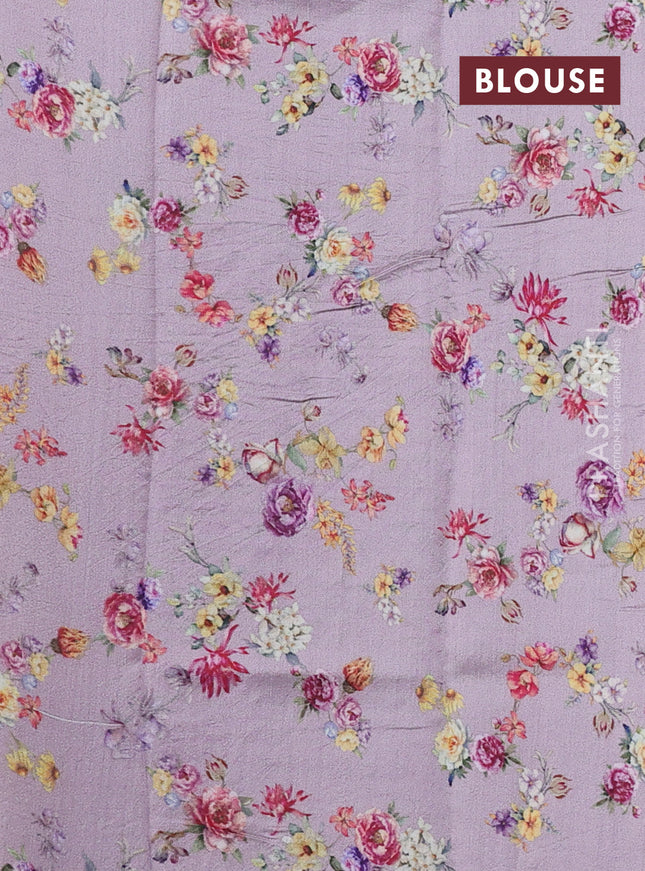 Pure organza silk saree pastel lavender with allover zari strip & floral digital prints and floral digital printed border