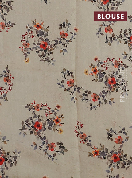 Pure organza silk saree dark beige with allover zari strip & floral digital prints and floral digital printed border