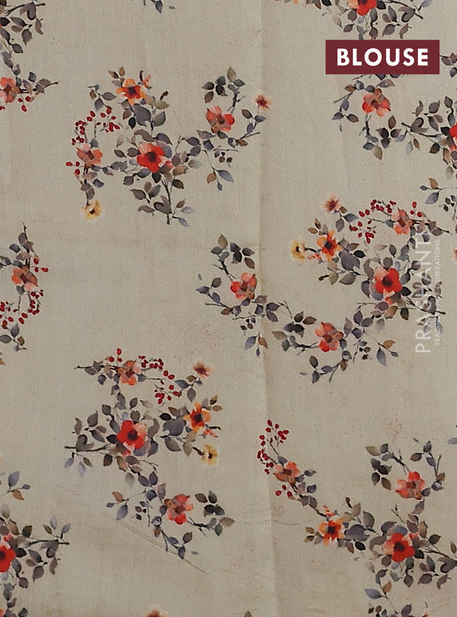 Pure organza silk saree dark beige with allover zari strip & floral digital prints and floral digital printed border