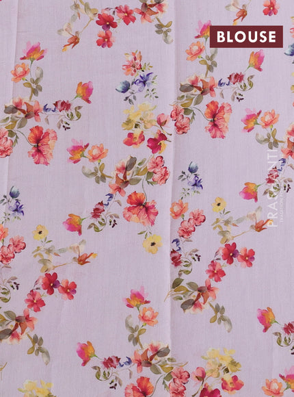 Pure organza silk saree lavender with allover zari strip & floral digital prints and floral digital printed border