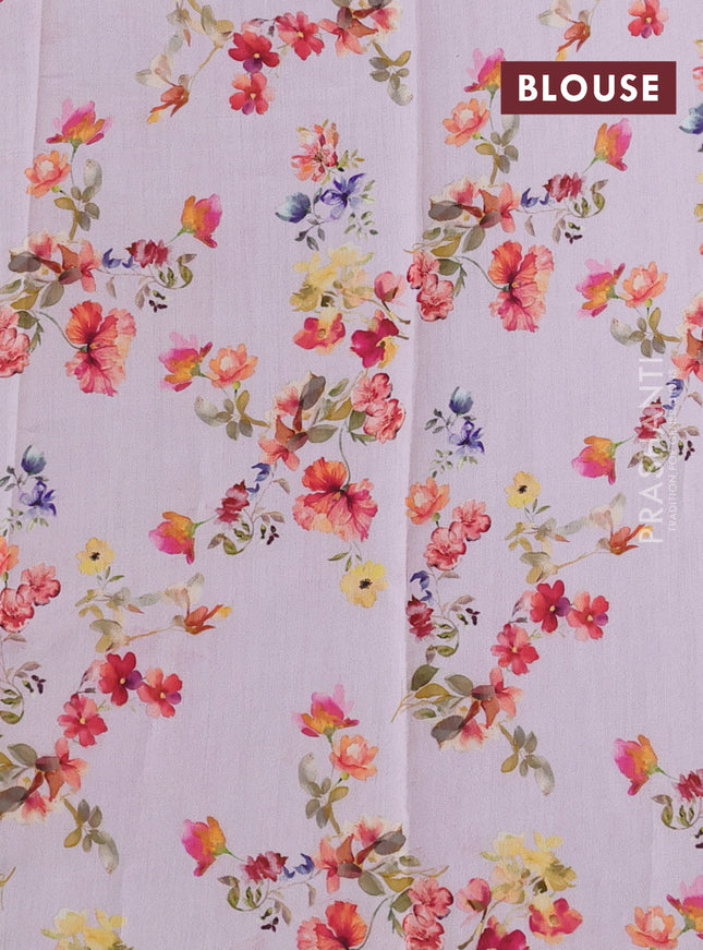 Pure organza silk saree lavender with allover zari strip & floral digital prints and floral digital printed border