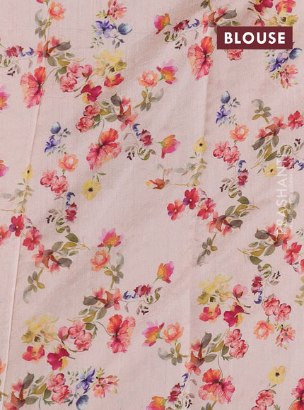 Pure organza silk saree peach orange with allover zari strip & floral digital prints and floral digital printed border