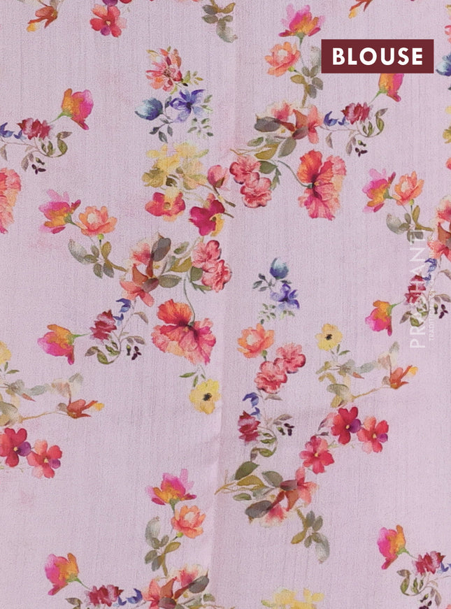 Pure organza silk saree baby pink with allover zari strip & floral digital prints and floral digital printed border