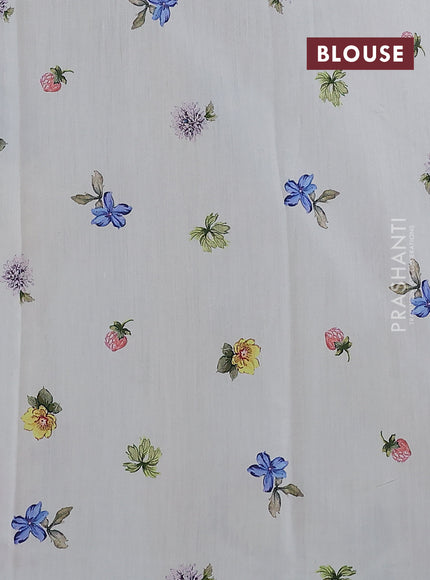 Pure organza silk saree cream with allover floral digital prints & zari stripe pattern in borderless style