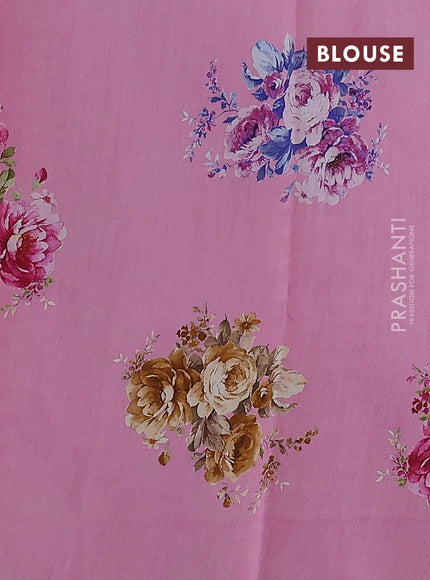 Pure organza silk saree mauve pink with allover floral digital prints & zari stripe pattern in borderless style