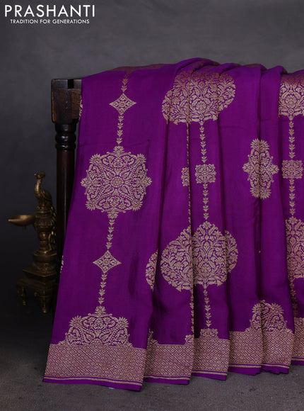 Banarasi crepe saree purple and orange with allover thread & zari weaves and woven border