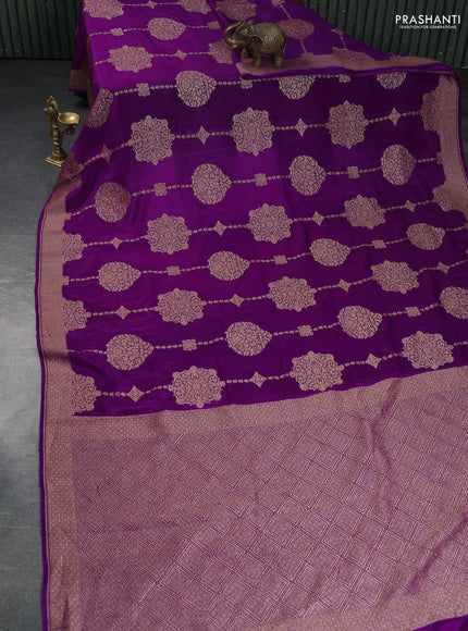 Banarasi crepe saree purple and orange with allover thread & zari weaves and woven border