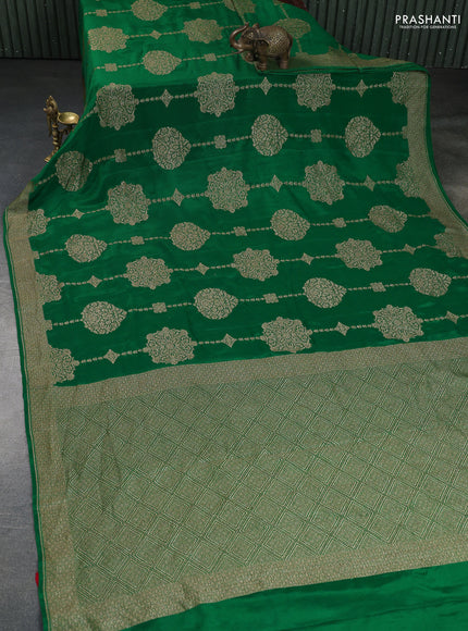 Banarasi crepe saree green and red with allover thread & zari weaves and woven border