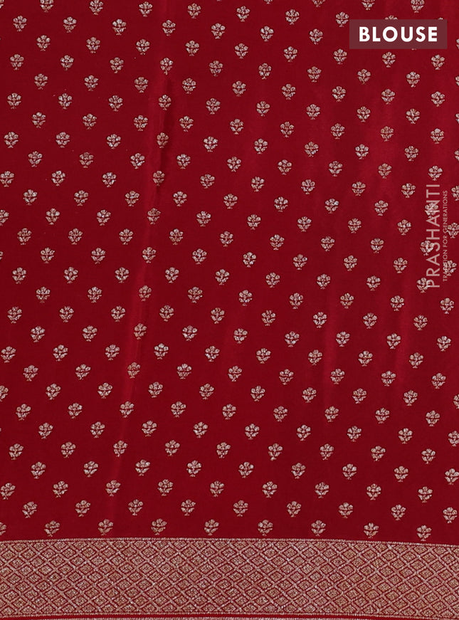 Banarasi crepe saree green and red with allover thread & zari weaves and woven border