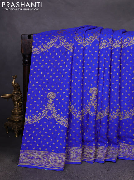 Banarasi crepe saree royal blue with allover butta weaves and woven border