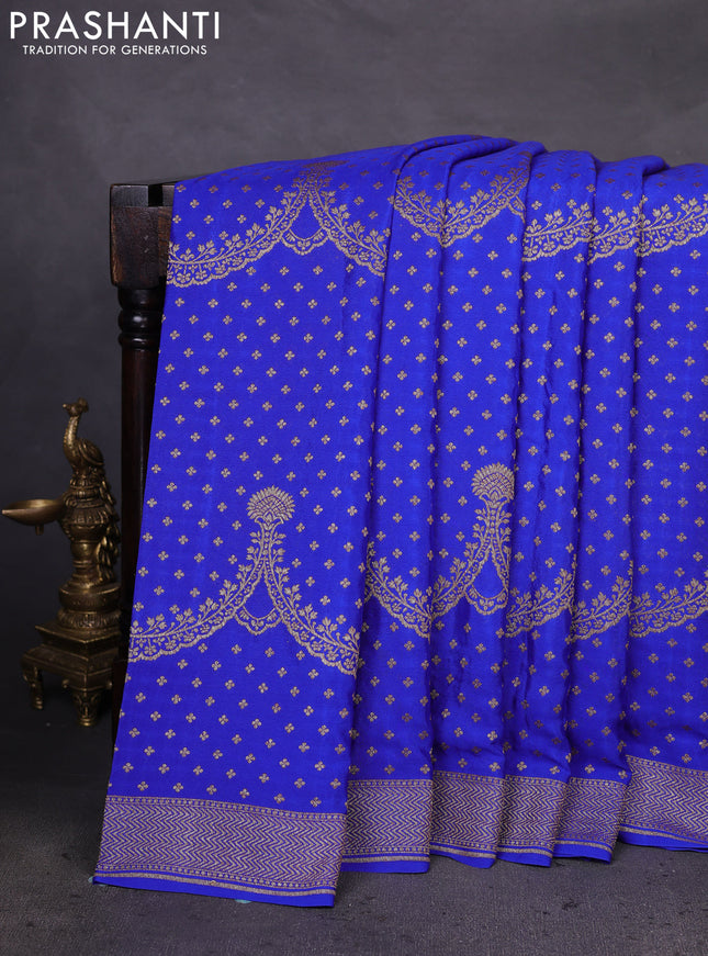Banarasi crepe saree royal blue with allover butta weaves and woven border