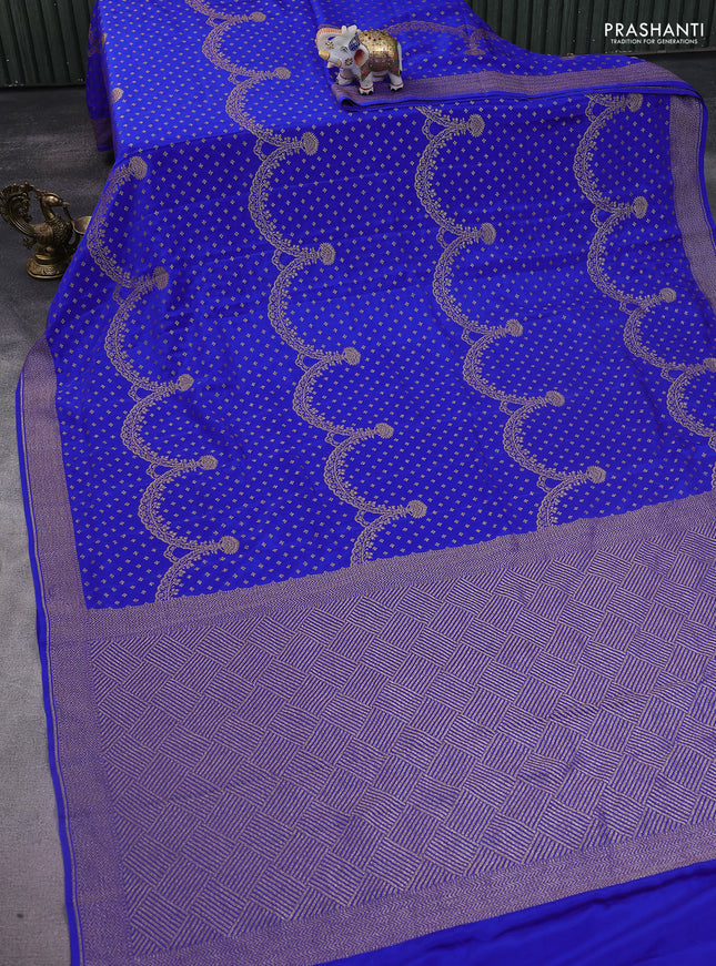 Banarasi crepe saree royal blue with allover butta weaves and woven border