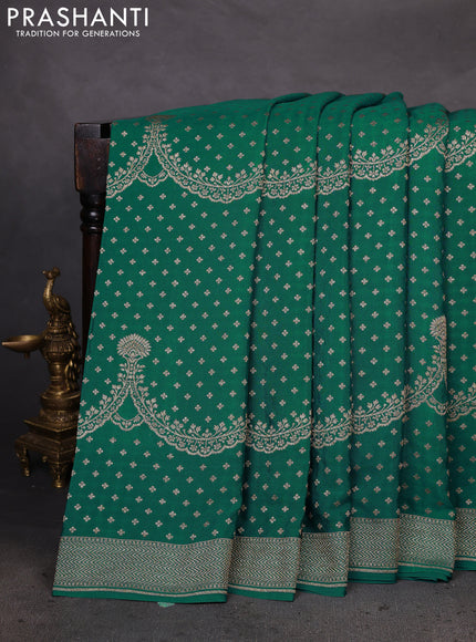 Banarasi crepe saree peacock green and pink with allover butta weaves and woven border