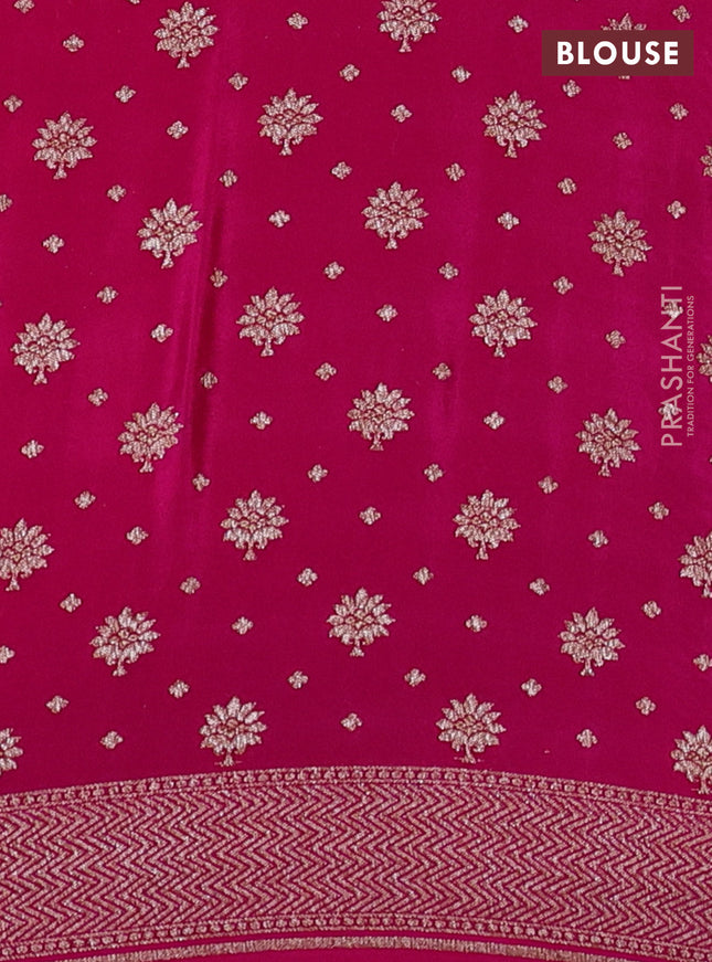 Banarasi crepe saree peacock green and pink with allover butta weaves and woven border