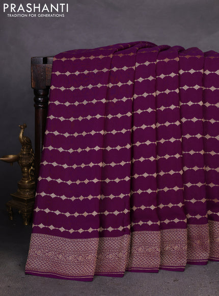 Banarasi crepe saree purple with allover geometric weaves and woven border